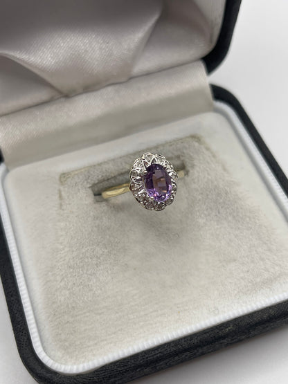 9ct gold amethyst and diamond ring