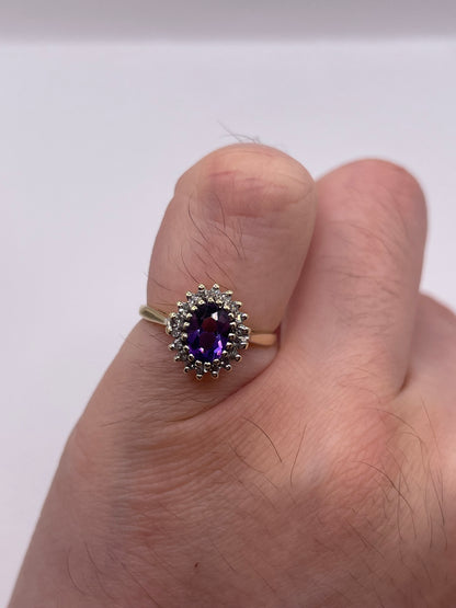 9ct gold amethyst and diamond ring