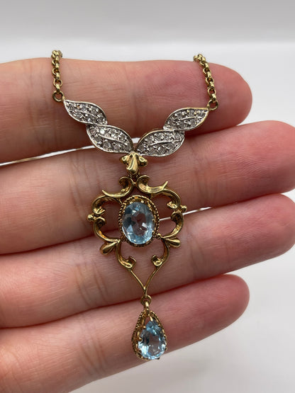 9ct gold topaz and diamond necklace
