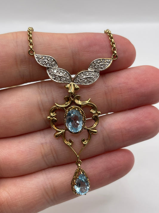 9ct gold topaz and diamond necklace