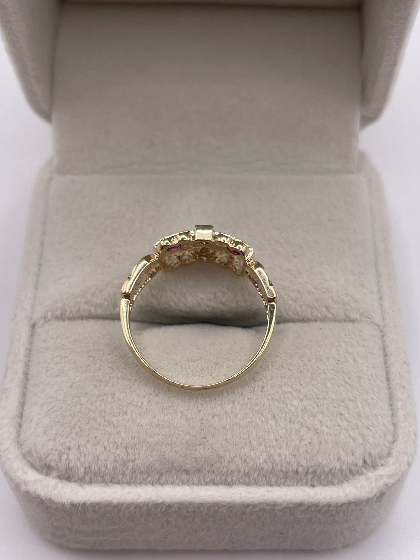 9ct gold ruby and diamond gypsy ring