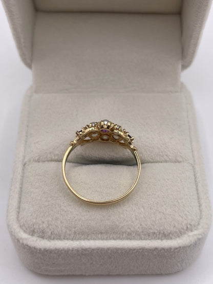 9ct gold amethyst and pearl ring
