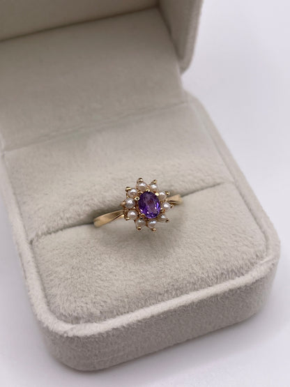 9ct gold amethyst and pearl ring