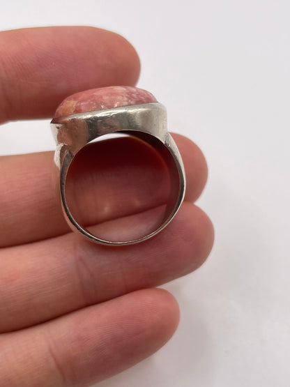 Silver rhodonite ring