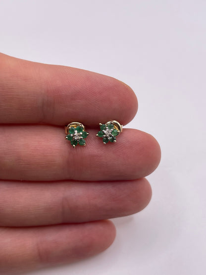 9ct gold emerald and diamond earrings