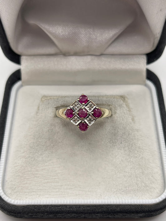 9ct gold ruby and diamond ring