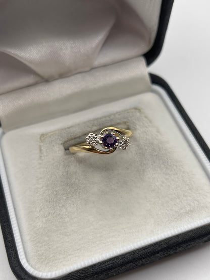 9ct gold amethyst and diamond ring