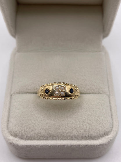 9ct gold sapphire and pearl ring