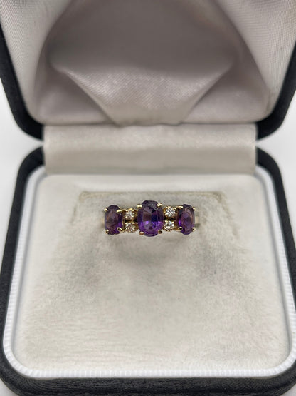 14ct gold amethyst and diamond ring