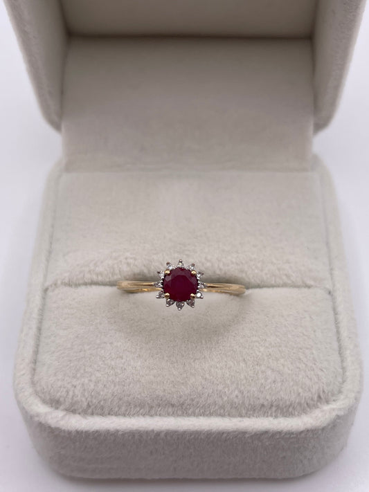 9ct gold ruby and diamond ring