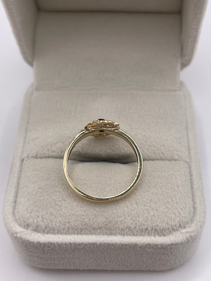 9ct gold garnet Tudor rose ring