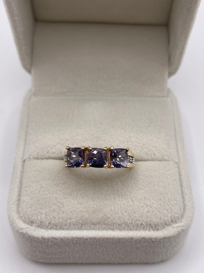 9ct gold iolite and diamond ring