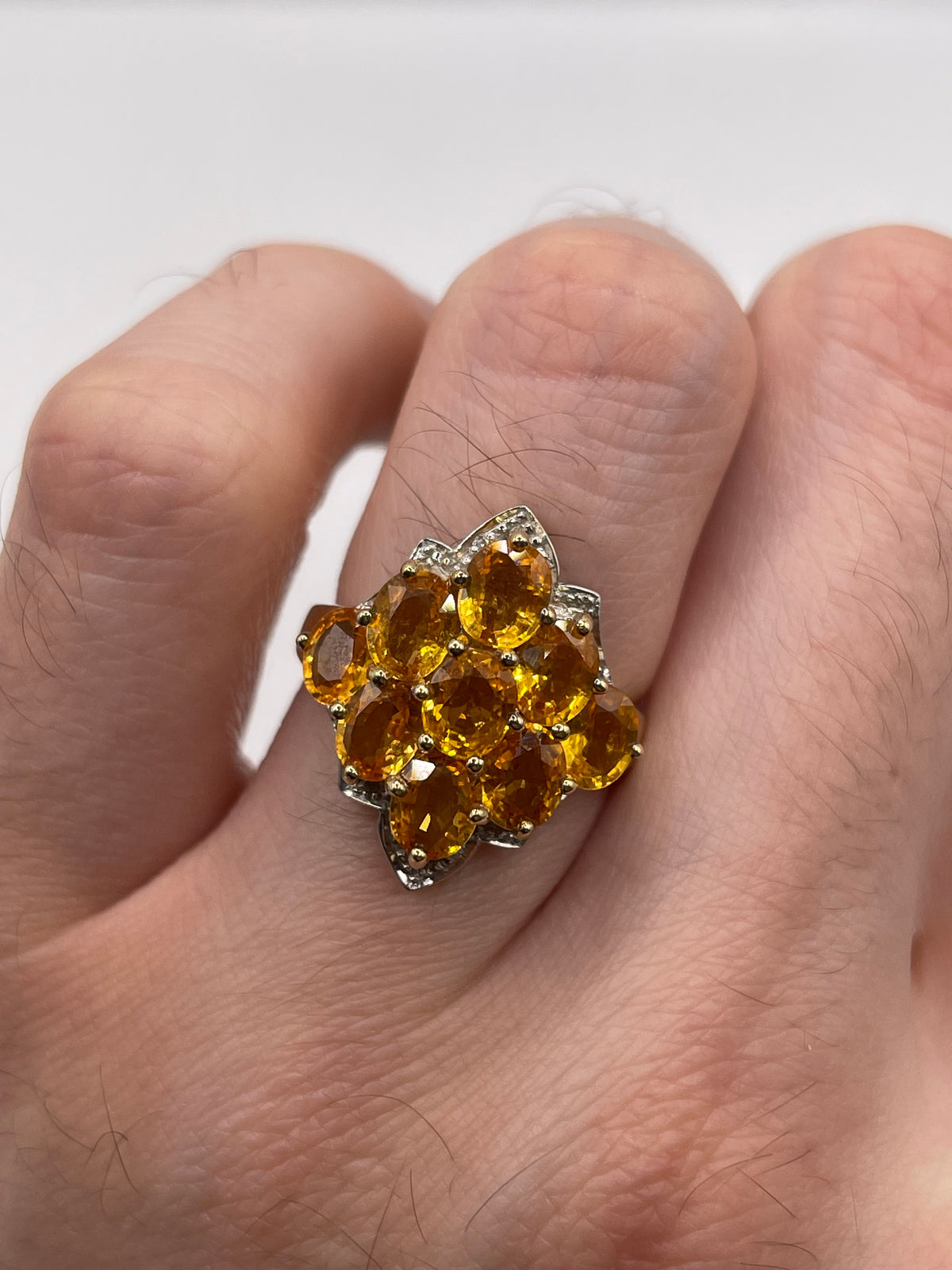 9ct gold orange sapphire and diamond ring