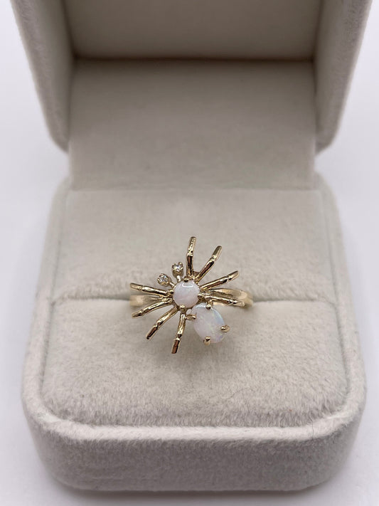 9ct gold opal and diamond spider ring