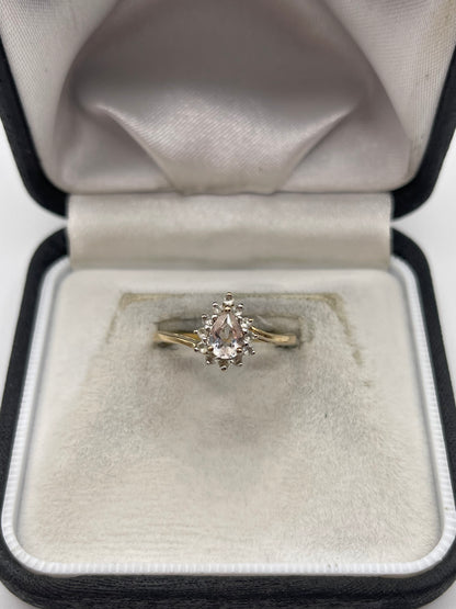 9ct gold pale morganite and zircon ring