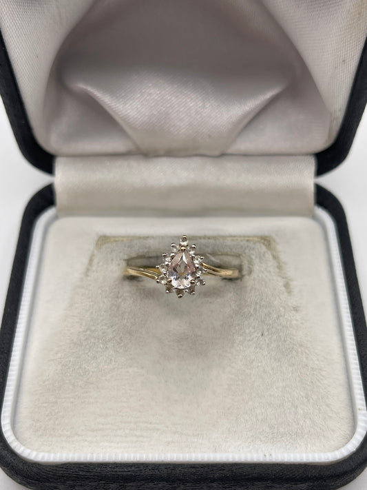 9ct gold pale morganite and zircon ring