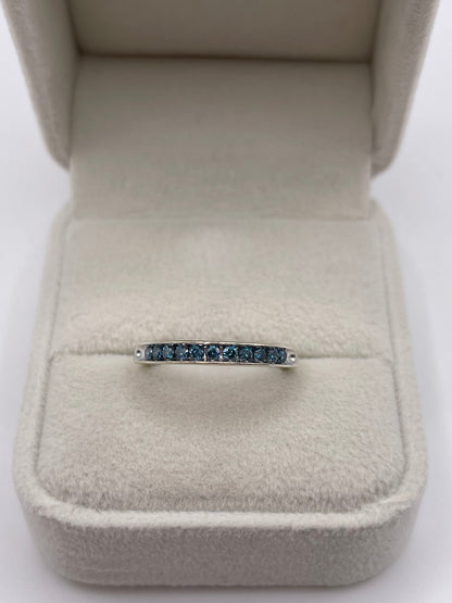 9ct white gold blue diamond ring