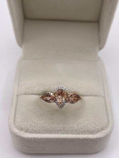9ct gold morganite and zircon ring