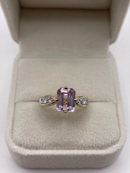 9ct gold kunzite, diamond and zircon ring