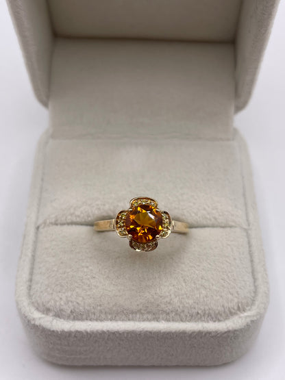 9ct gold citrine and diamond ribg
