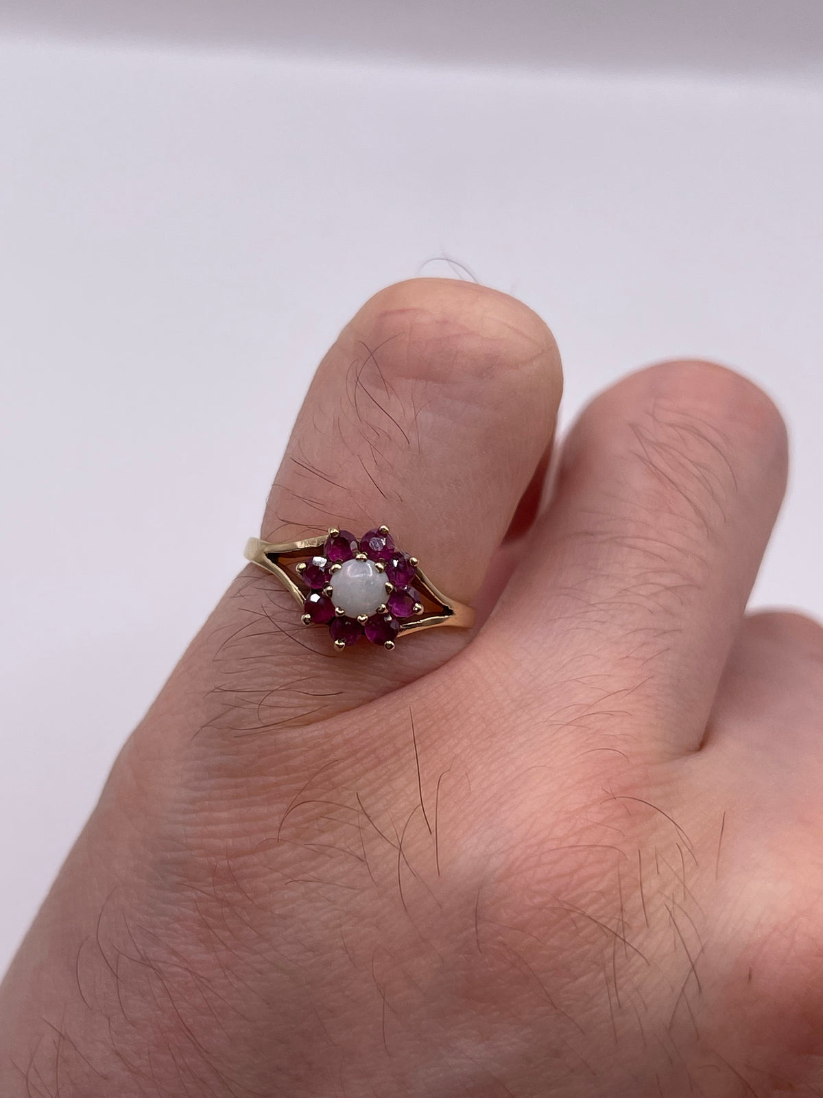 9ct gold opal and ruby ring