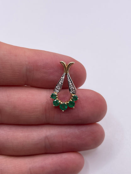 9ct gold emerald and diamond pendant