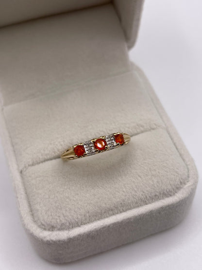 9ct gold fire opal and diamond ring