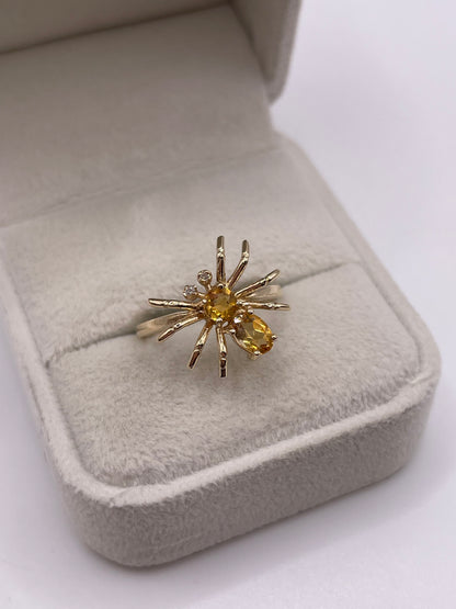 9ct gold citrine and diamond spider ring