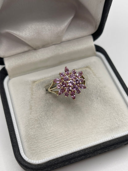 9ct gold pink sapphire cluster ring