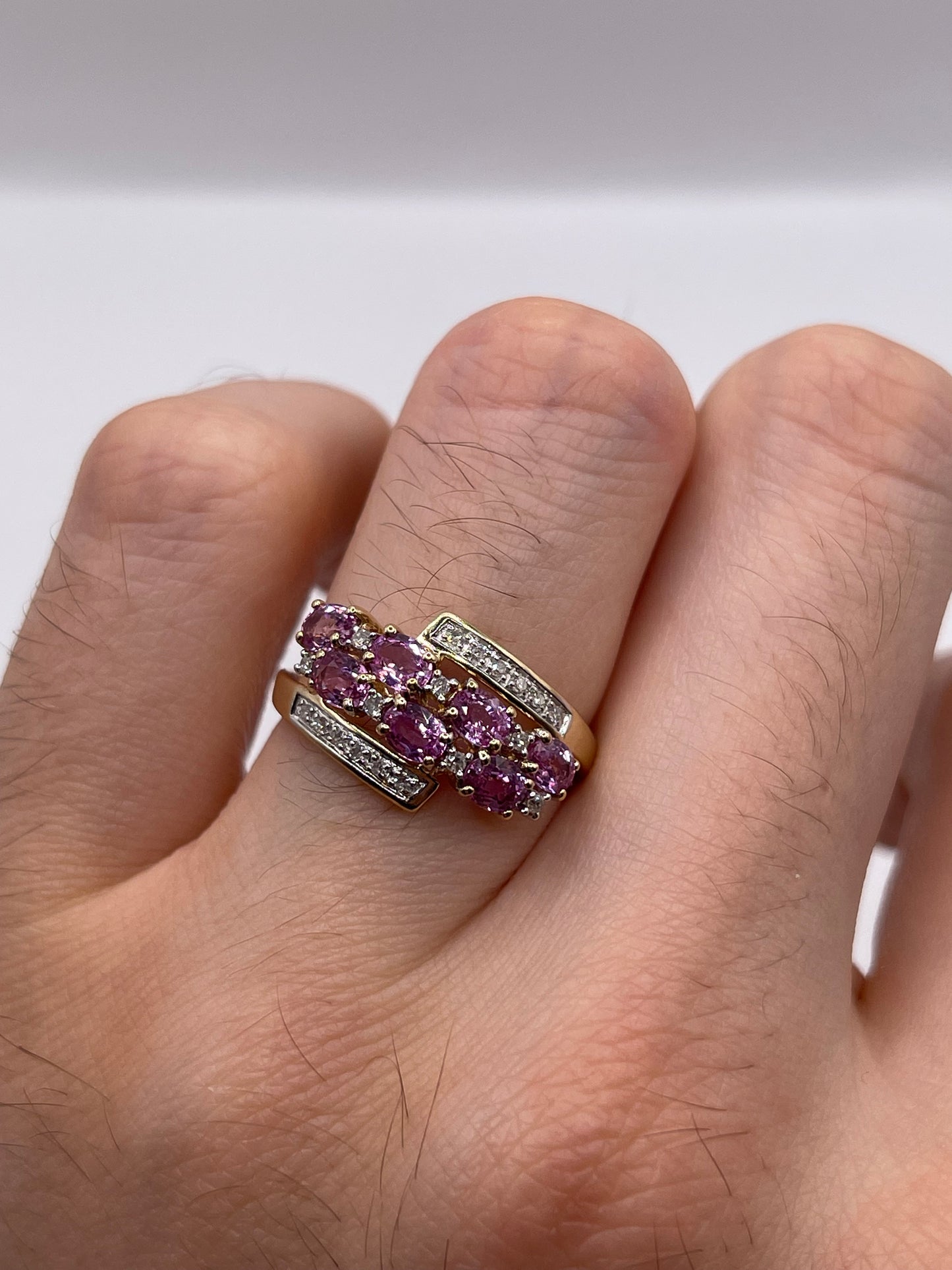 9ct gold pink sapphire and diamond ring