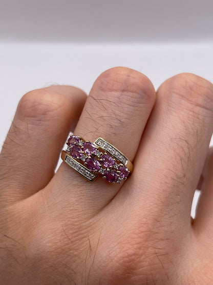 9ct gold pink sapphire and diamond ring