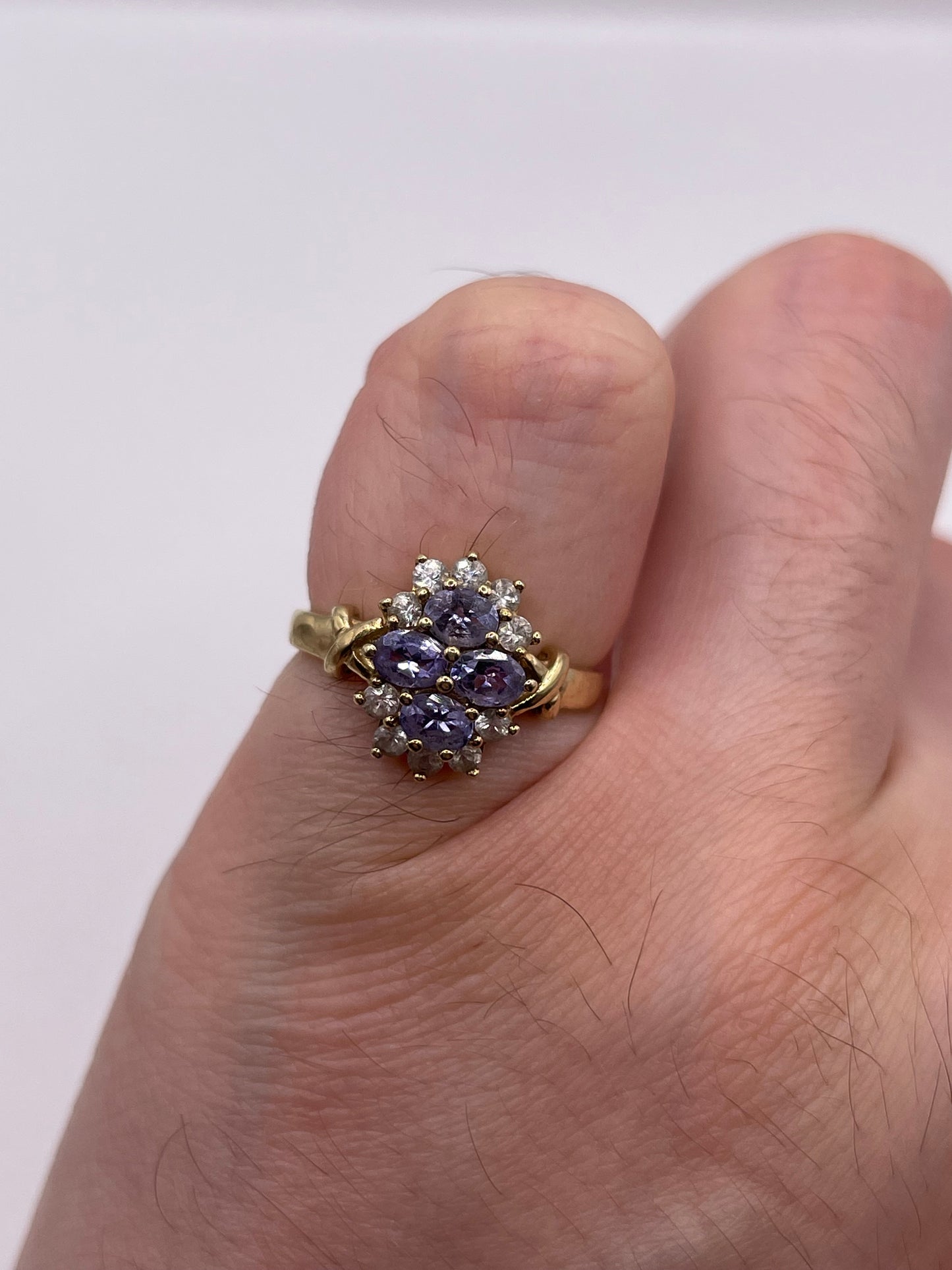 9ct gold tanzanite and zircon ring