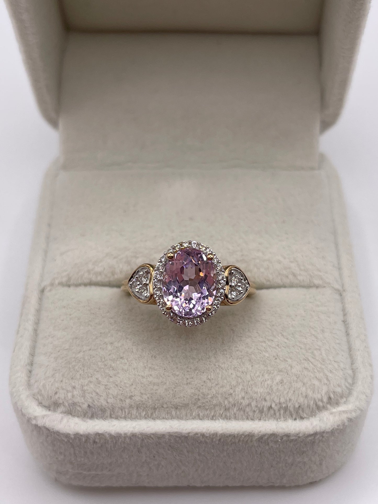 9ct gold kunzite and zircon ring
