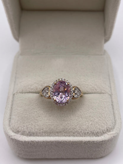 9ct gold kunzite and zircon ring