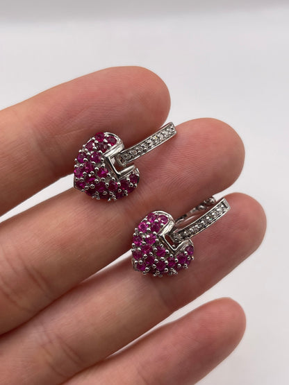 9ct white gold ruby and diamond earrings