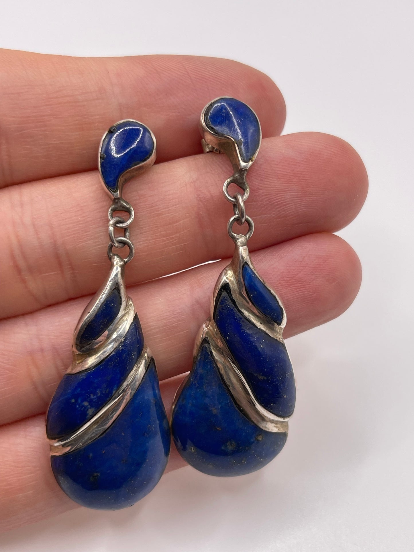 Unusual silver lapis lazuli earrings