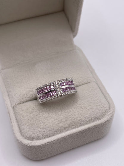 9ct white gold pink sapphire and diamond ring