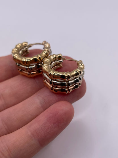 9ct tri gold bamboo Creole earrings