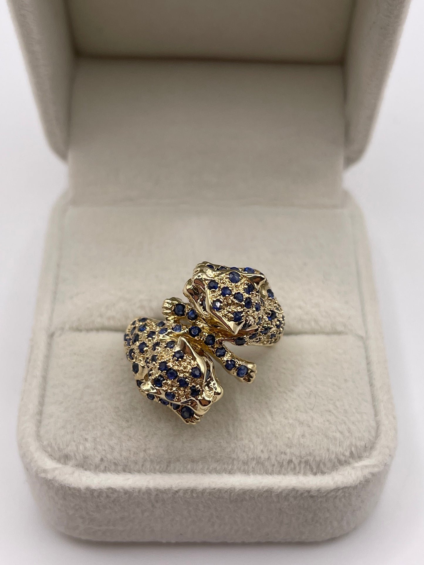 9ct gold sapphire double panther ring