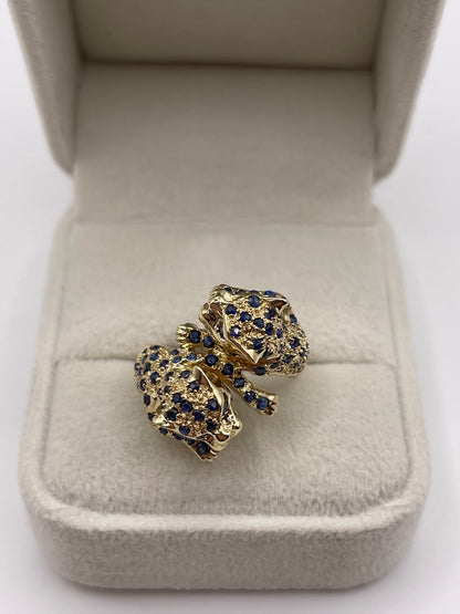 9ct gold sapphire double panther ring