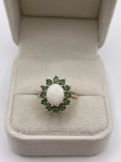 9ct gold opal and emerald ring