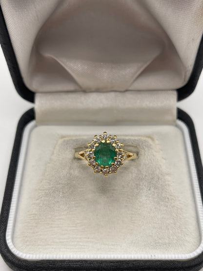 18ct gold emerald and diamond ring
