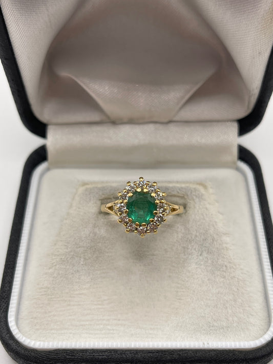 18ct gold emerald and diamond ring