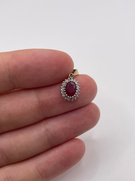 9ct gold ruby and diamond pendant