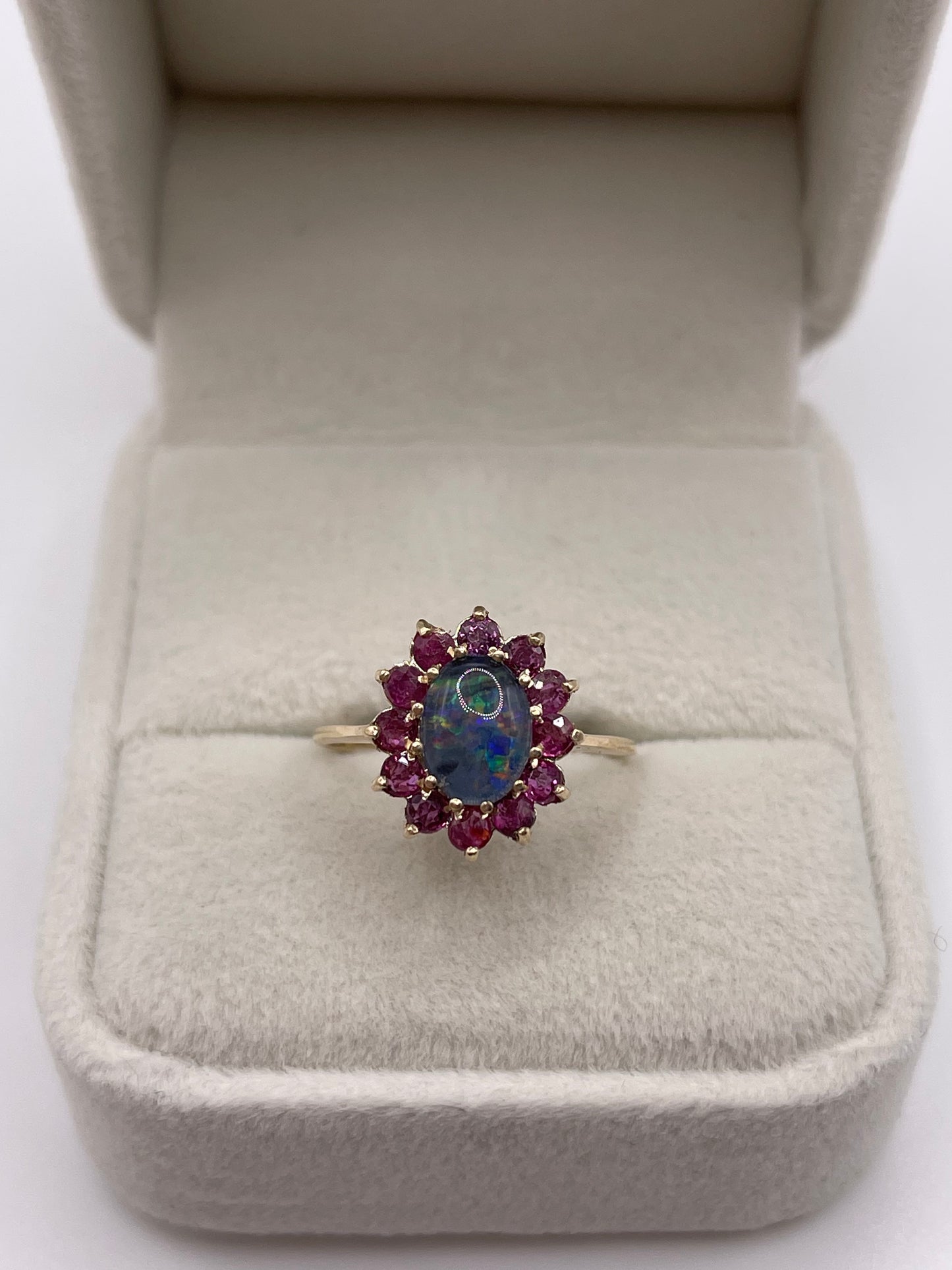 9ct gold opal triplet and ruby ring