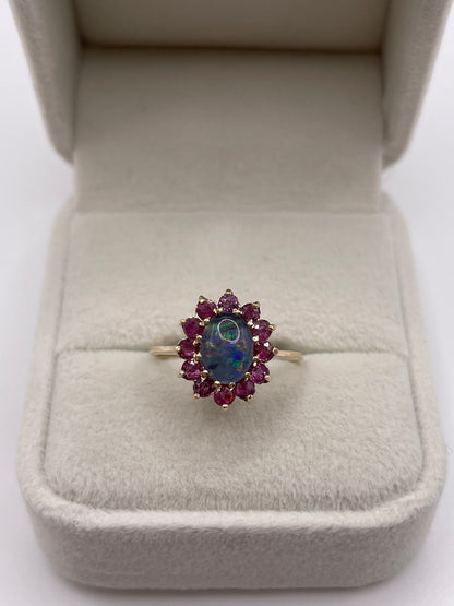 9ct gold opal triplet and ruby ring