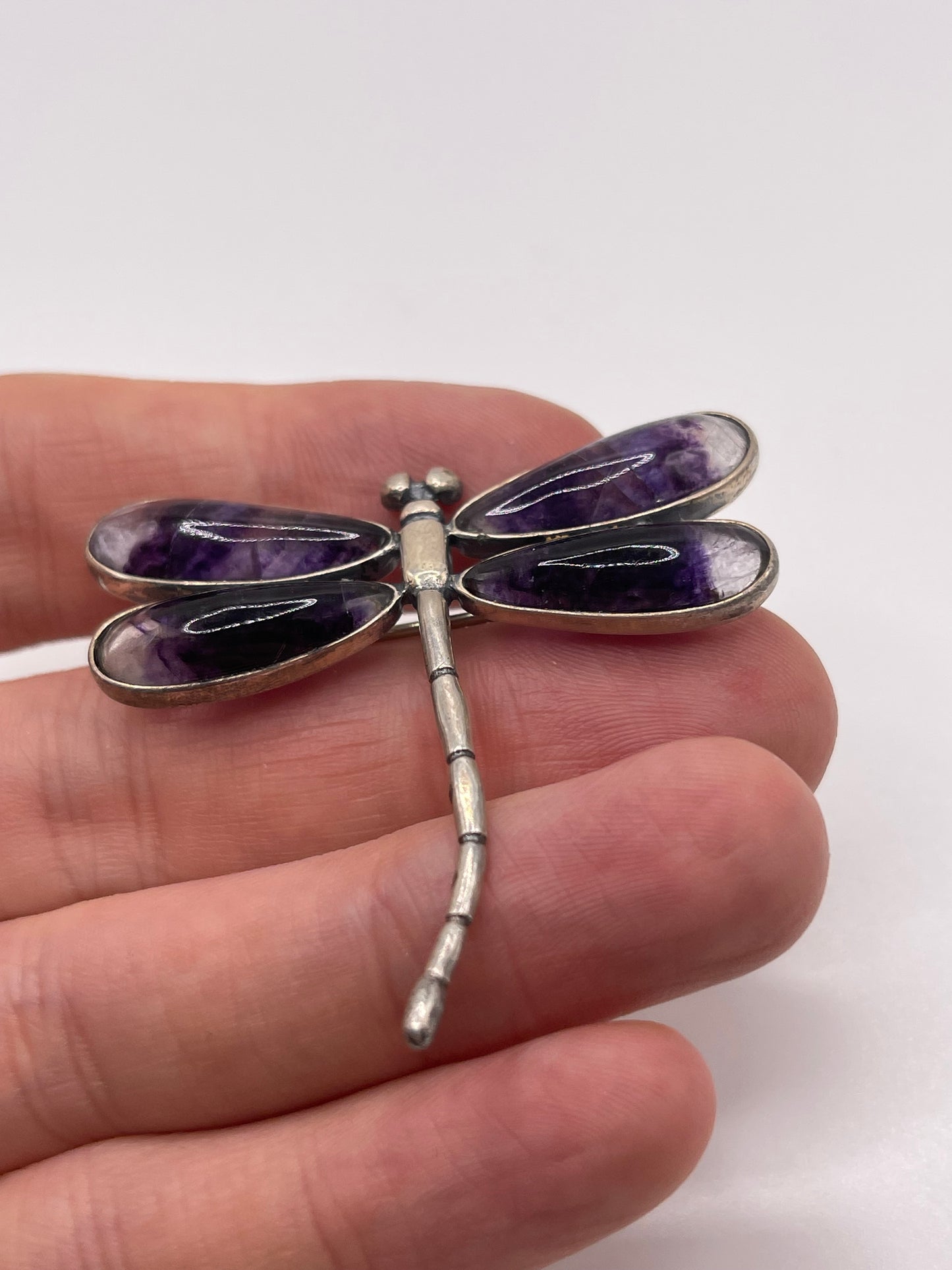 Silver blue John dragonfly brooch