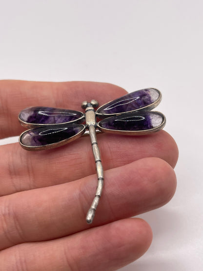 Silver blue John dragonfly brooch
