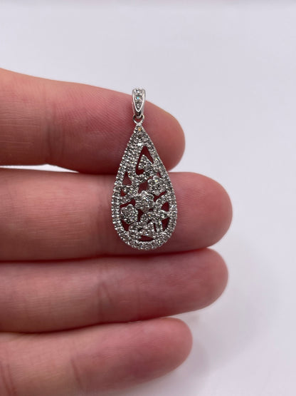 9ct white gold diamond cluster pendant