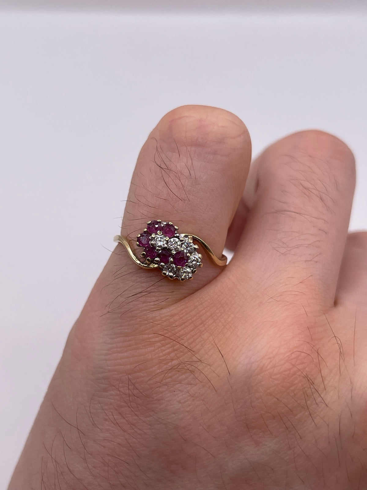 9ct gold ruby and cz ring